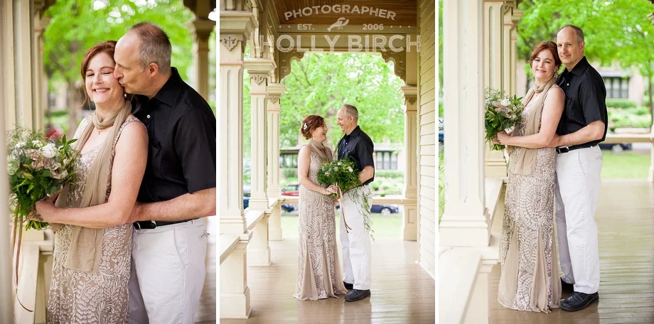 wedding couple photos on historic wraparound porch