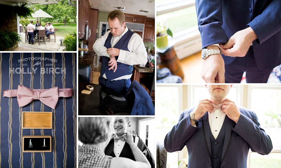 groom getting dressed at private residence