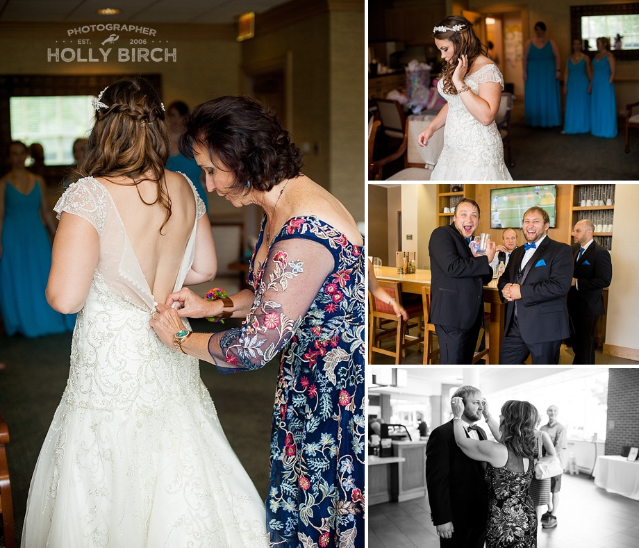 mothers helping bride and groom get ready