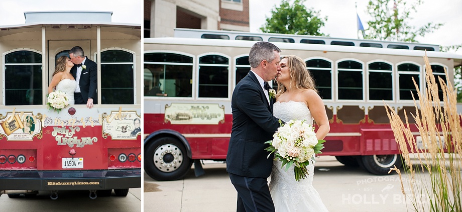 just married kissing on the trolley