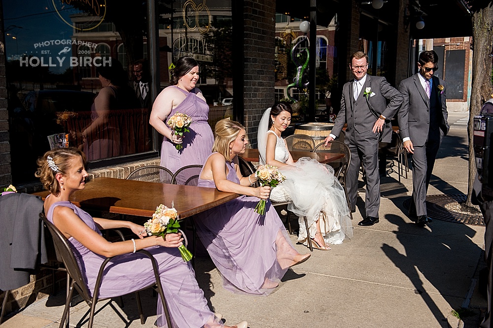 wedding party chilling in the outdoor patio