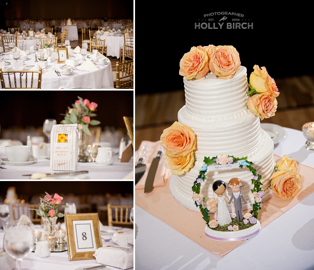 peach white gold wedding reception at iHotel