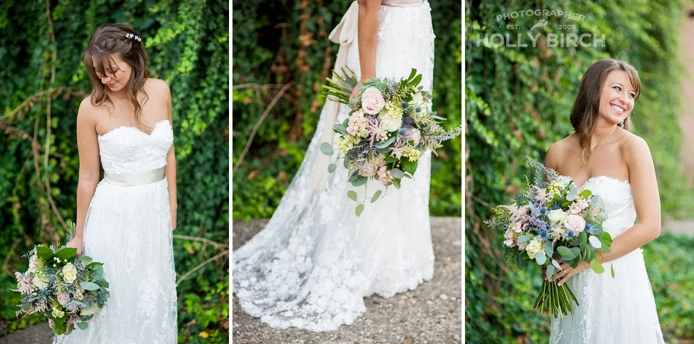 wedding gown with ivy wall
