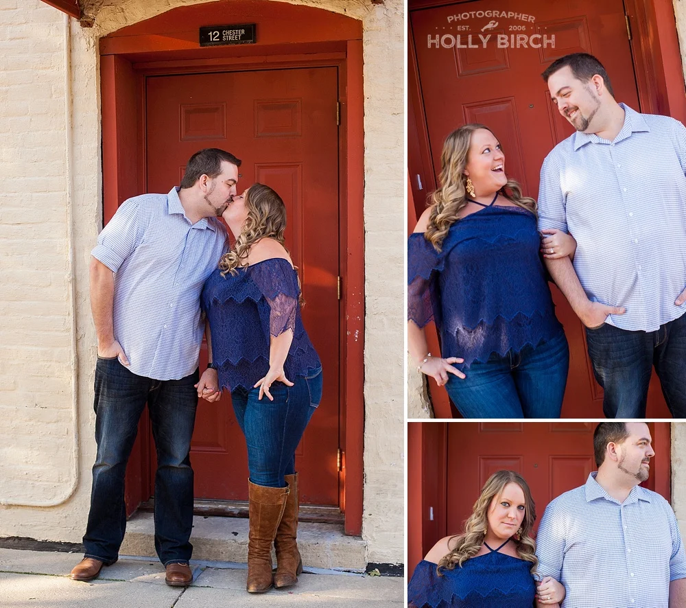 red painted door way engagement