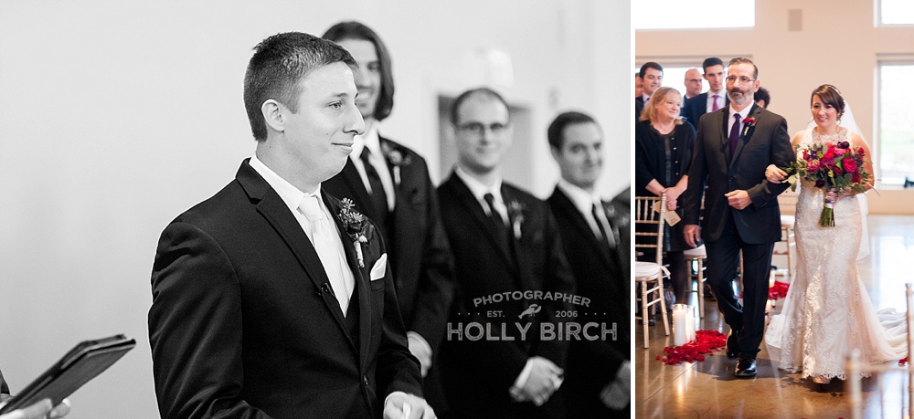 groom watching bride come down the aisle