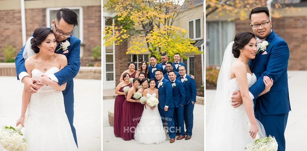 wedding party in hotel courtyard
