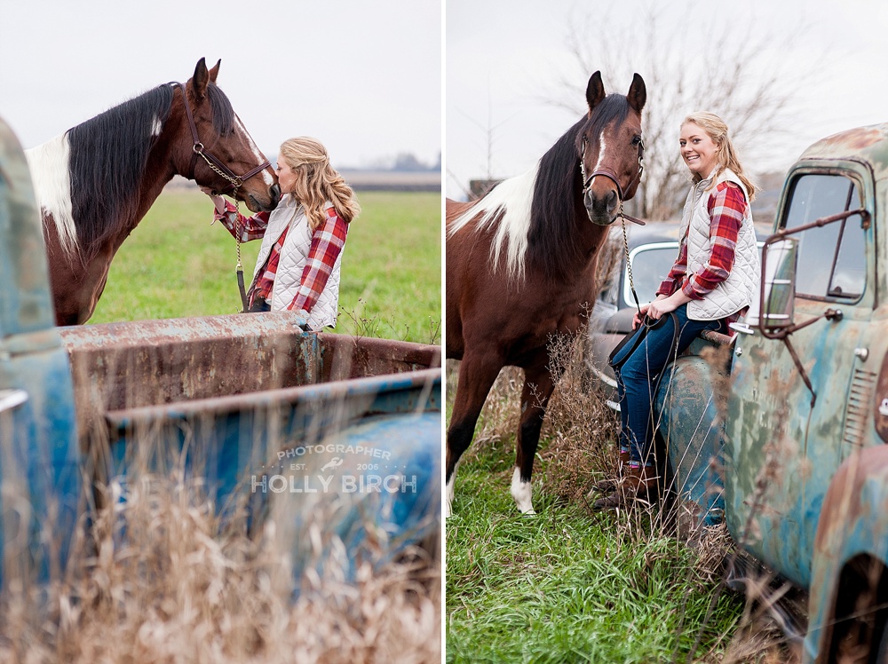 Unity Rockets senior girl with horse and rusty truck