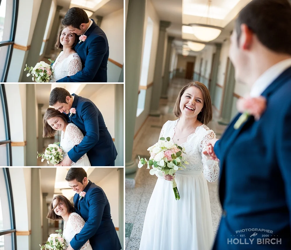 happy loving couple before courthouse elopement