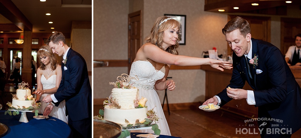 wedding cake feed with crumbs falling