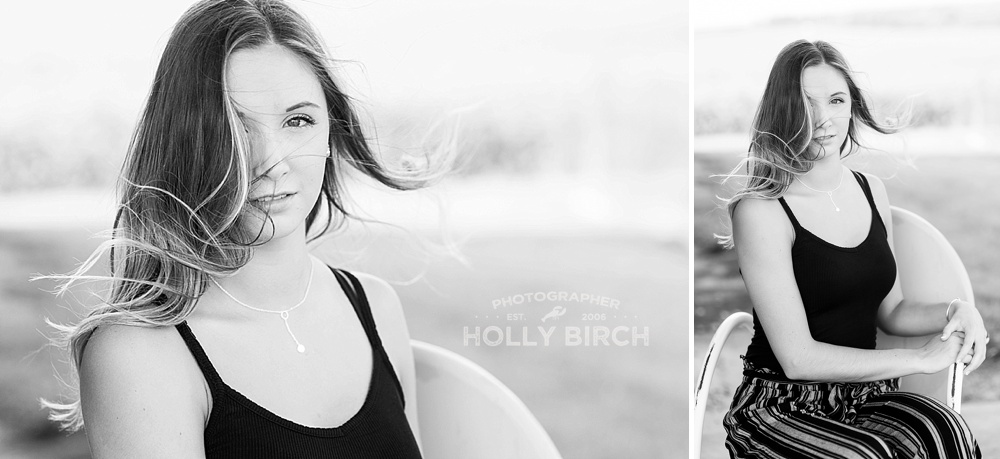 breezy black and white senior photos