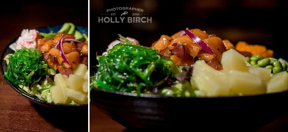 side view of colorful poke bowl