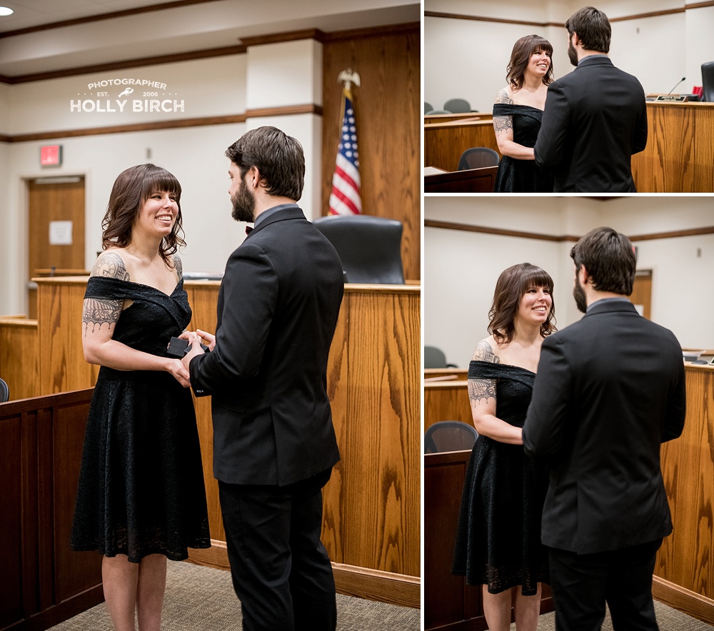 couple saying vows in front of judge's bench