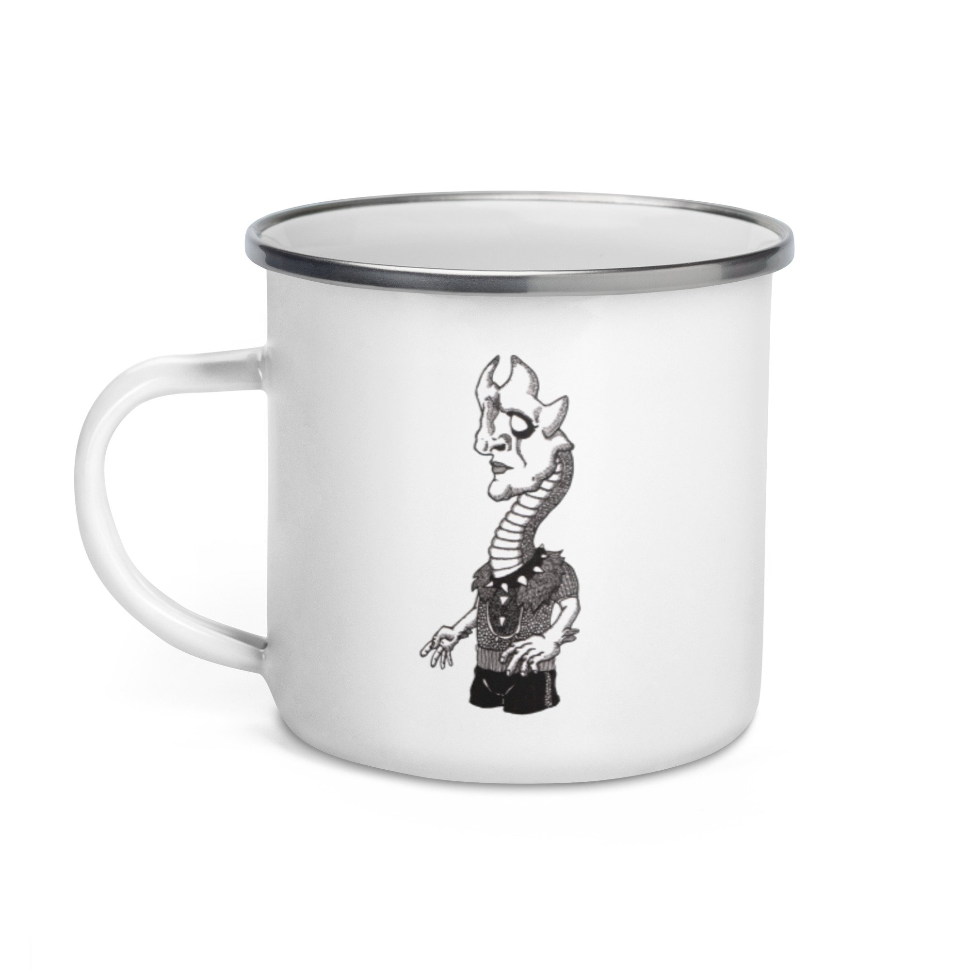"In Stoic Stance Looking for Love " (Enamel Mug)