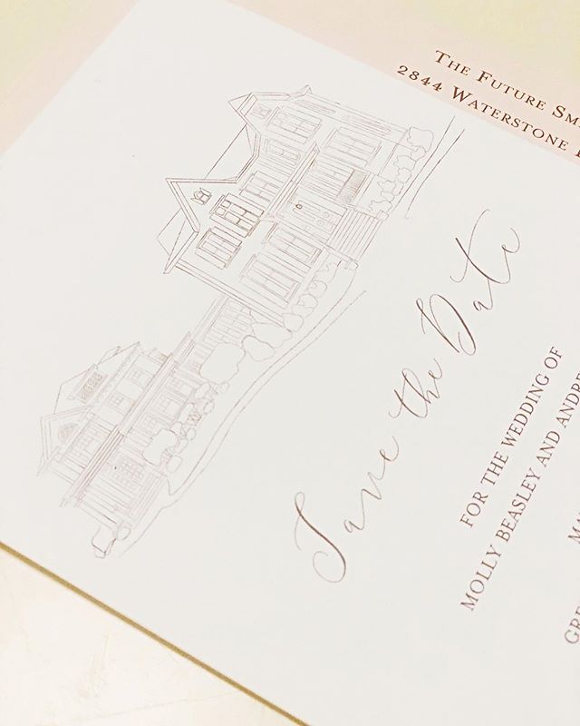 A closer look of the @mcalisterleftwich sketch on our Save the Dates! The venue Andrew and I chose is absolutely beautiful- light, has history, just overall stunning. 💕