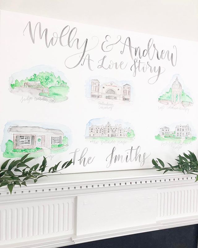 Andrew and I&rsquo;s Love Story was on display on the mantelpieces for our wedding! It provided a great conversation piece during the cocktail hour while we were getting pictures and now we can hang it up in our home. 
Swipe through to see how else w