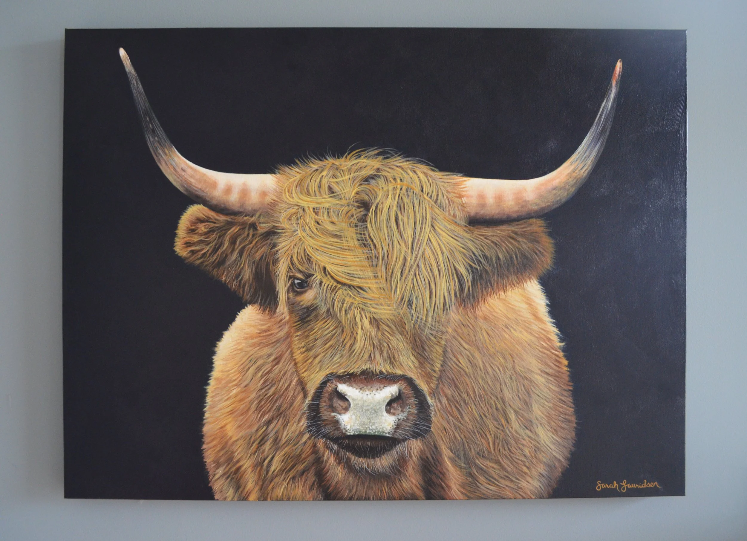 Cow on Muted Gray Commission, 40" x 30".