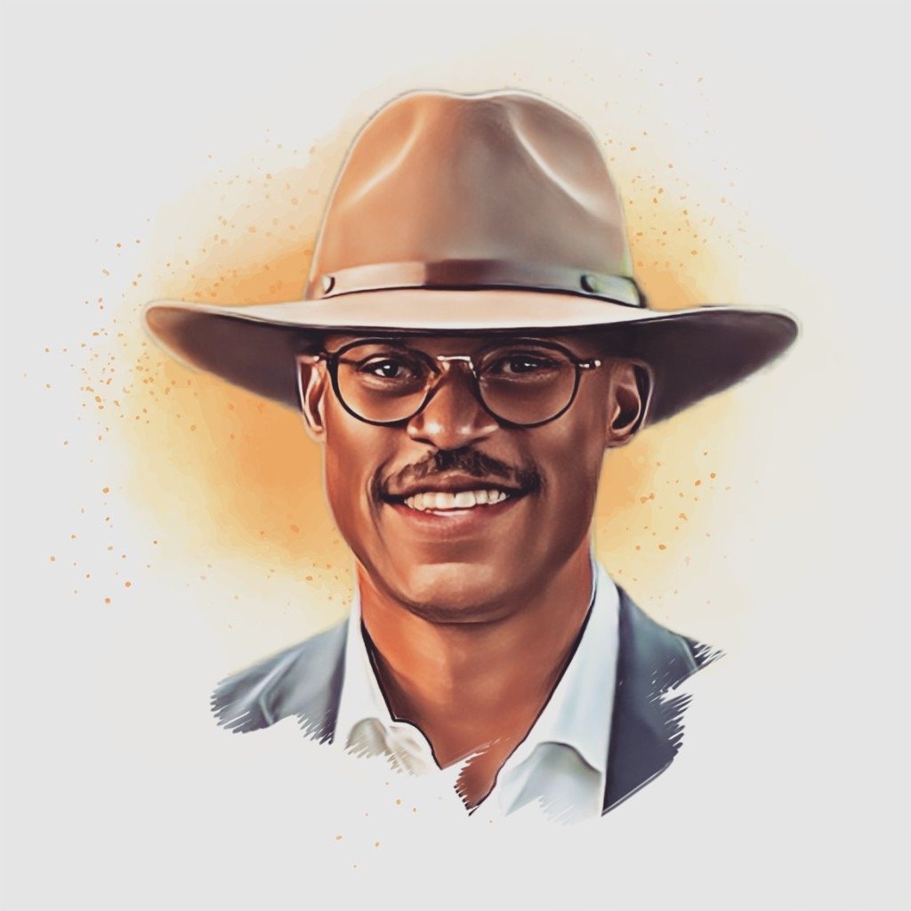 An animated photo of Stephen in a western style hat.