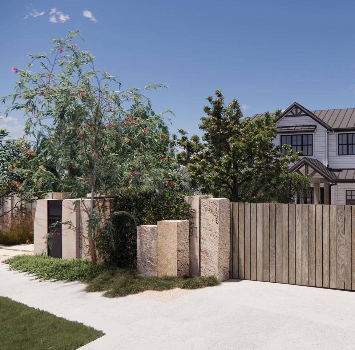 New Front Fence at our custom 515m2 Spilt Level 2 Storey Home coming soon to Mulgoa&hellip; Watch this space for 2024 😍 🏡 🌳 ☀️ 
Landscaping @ paul.alexander.landscape 

▪️6Bedrooms &amp; 5Bathrooms
▪️Open Plan Family / Dining / Kitchen 
▪️Den Room
