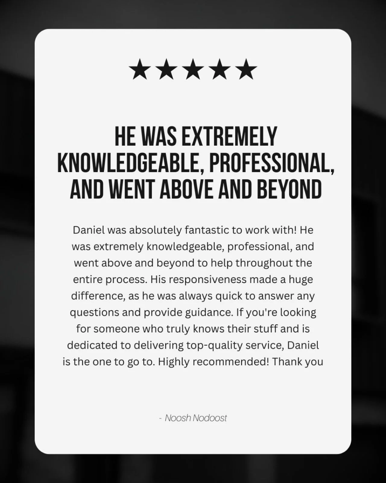 ⭐️⭐️⭐️⭐️⭐️
Huge thanks to our amazing client for the kind words! 🙌

We&rsquo;re all about turning big ideas into stress-free, exciting projects. With Daniel&rsquo;s know-how and commitment, you&rsquo;ll always feel supported and confident along the 