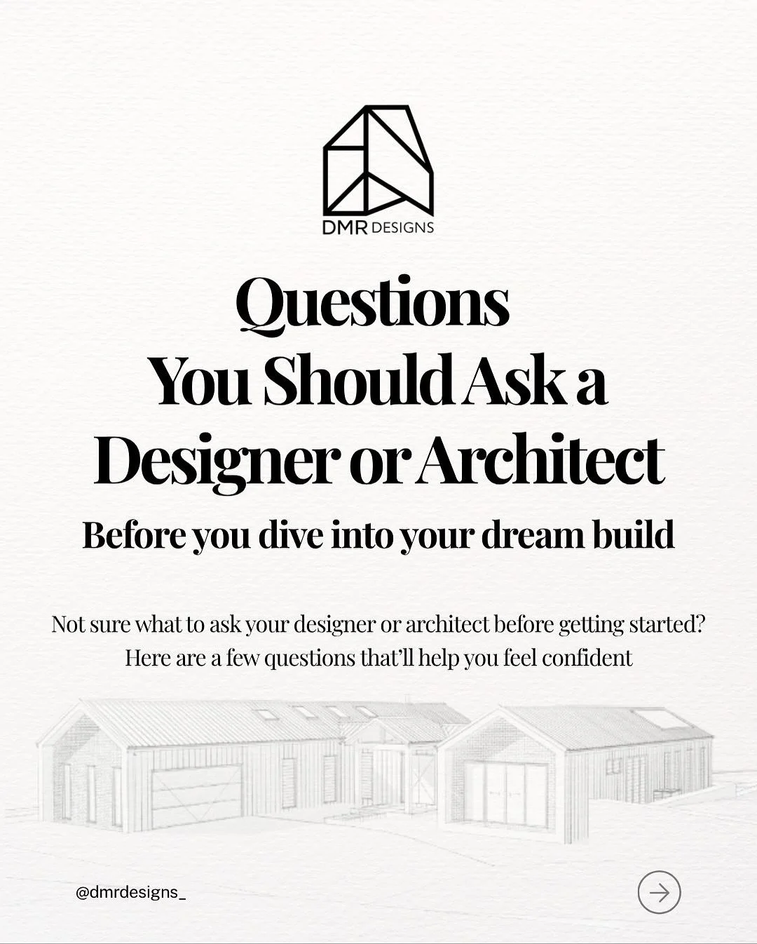 Building your dream home? 🏡
Before you sign anything, make sure you’re asking the right questions.
Here are 5 you should definitely bring up with your designer or architect 👇
At DMR Designs, we’re here to make your journey simple, tran