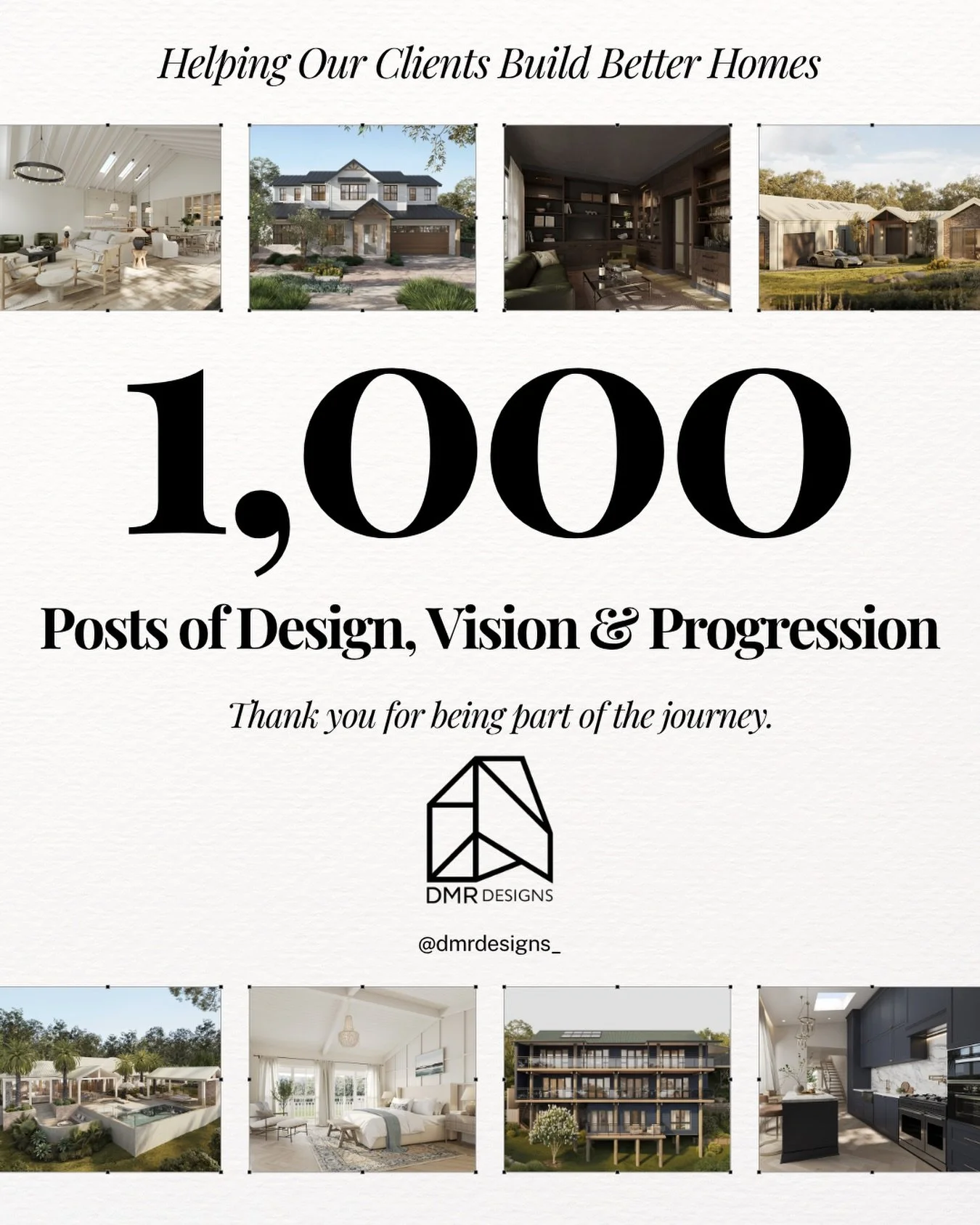 1,000 posts later &mdash; and this is just the beginning.

From concepts to completions, every post represents a step in shaping thoughtful, well-designed homes.
Grateful for the clients, collaborators, and community that have been part of the journe