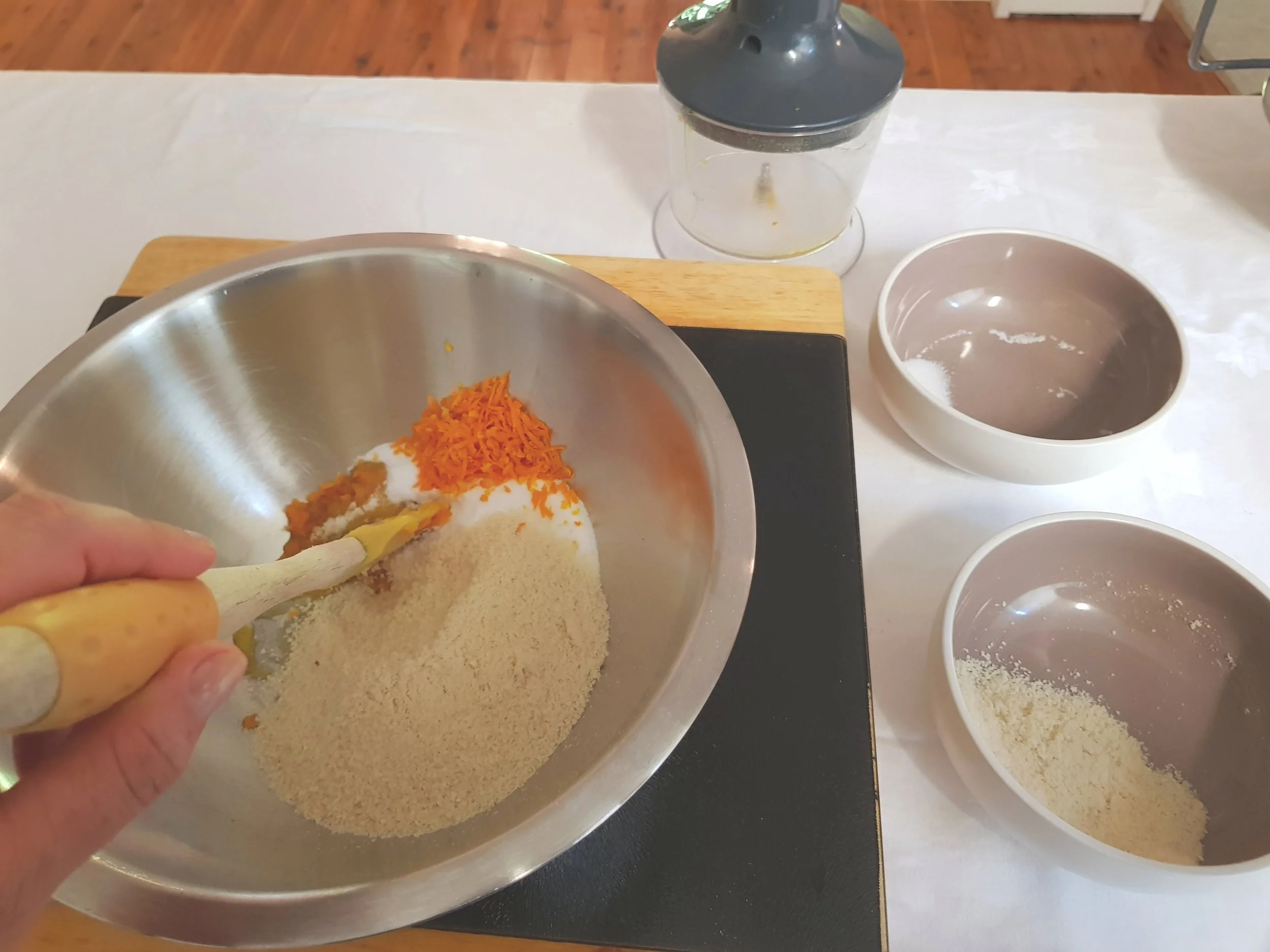 Step 4: Pulverise the cooked orange peel and add