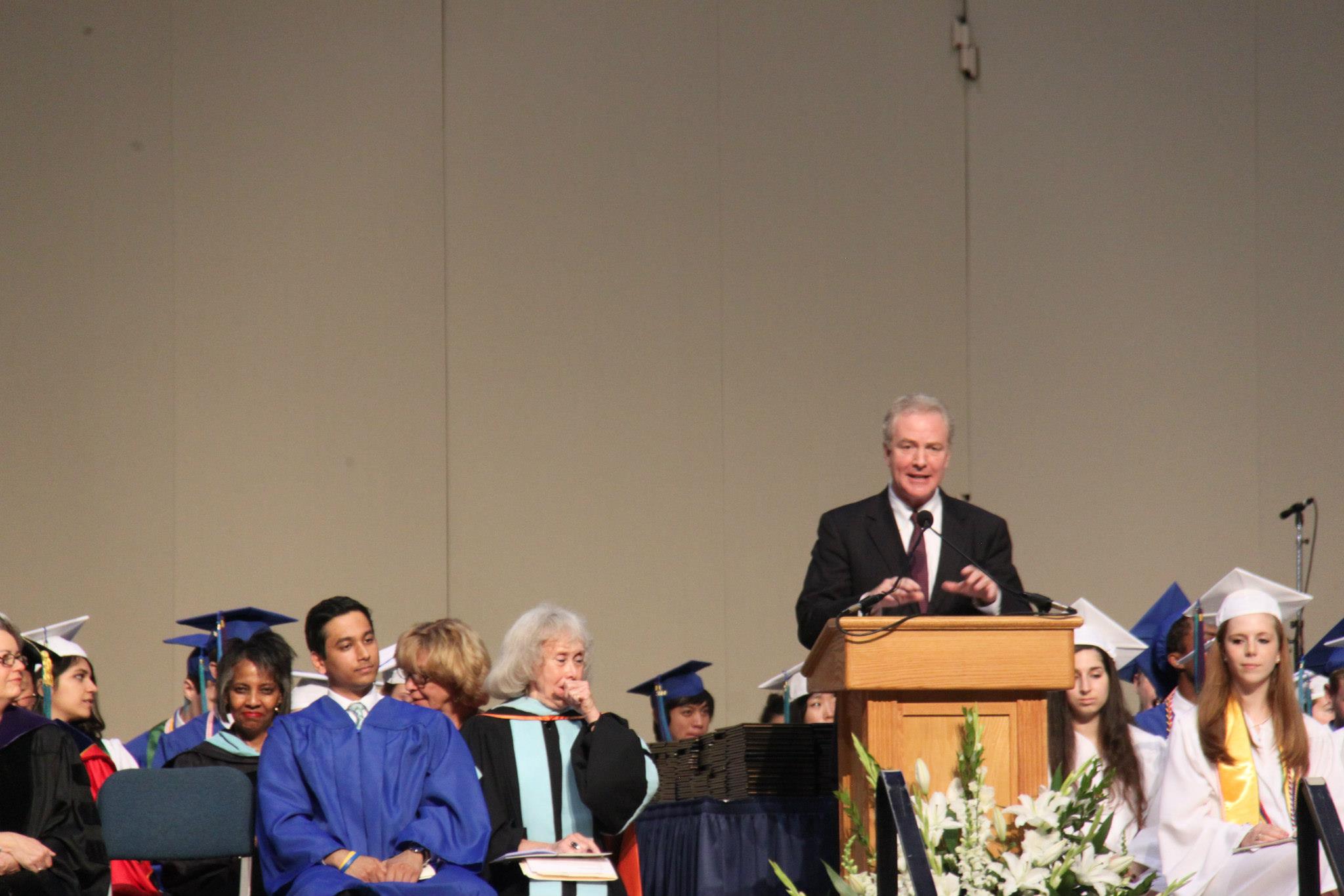 Ashwani speaking with then-Congressman Van Hollen at he 2014 Churchill High School Commencement. 