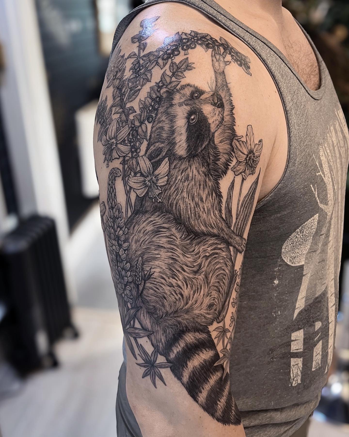 I&rsquo;m having a raccoon moment over here 🦝✨ with huckleberries, avalanche lilies and lupine.  Two sessions, thanks so much R! Inner arm in the fall.