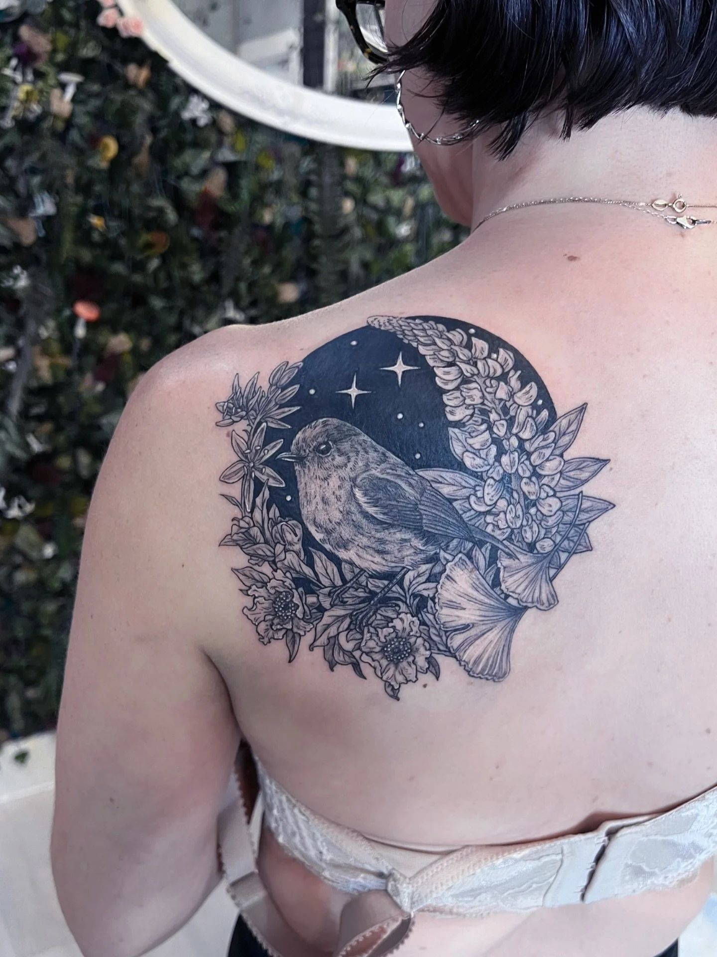 English robin with lupine, pomegranate flowers, camas and ginkgo leaves. Thanks so much R!