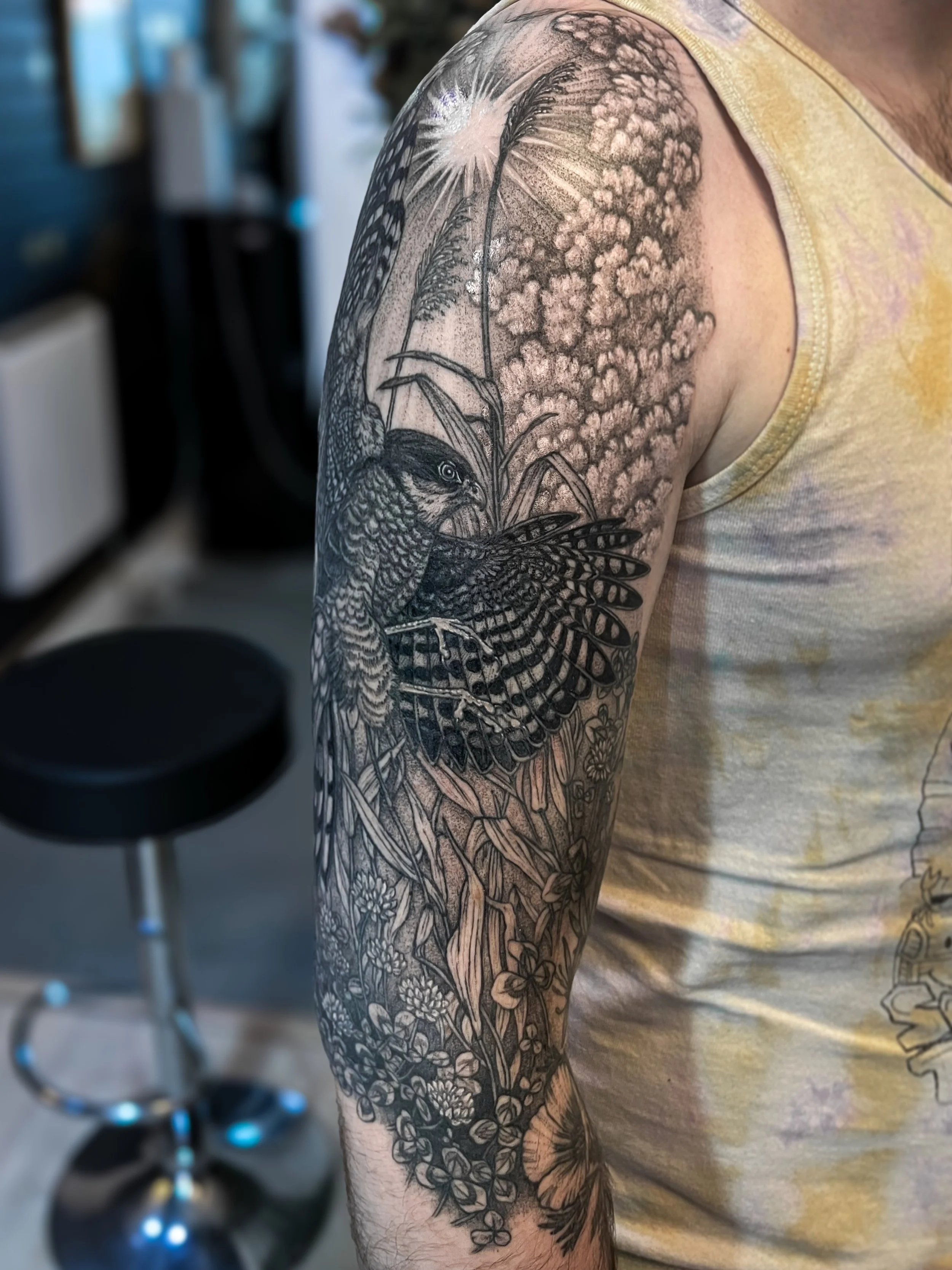 A sparrow hawk tribute to Ursula Le Guin&rsquo;s Earthsea. Linework and lower 2/3 shading healed, upper fresh (so will appear temporarily darker.) Forgot to post from last summer! Thanks S 🌞