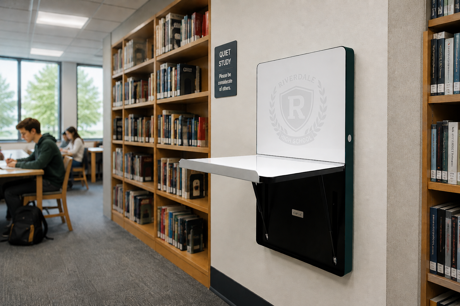   Atmus Wall Desk  - Wall space becomes workspace.  Your get-stuff-done board—featuring a pop-up desk, charging station, and a near-zero footprint. 