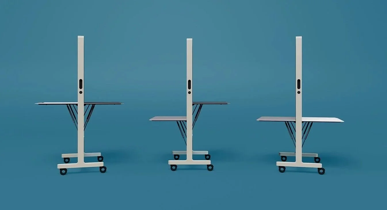   Atmus Mobile Desk  - A mobile glassboard with dual flip-up desks.  Work alone or collab on the fly. Atmus gives you the autonomy to work your way. 