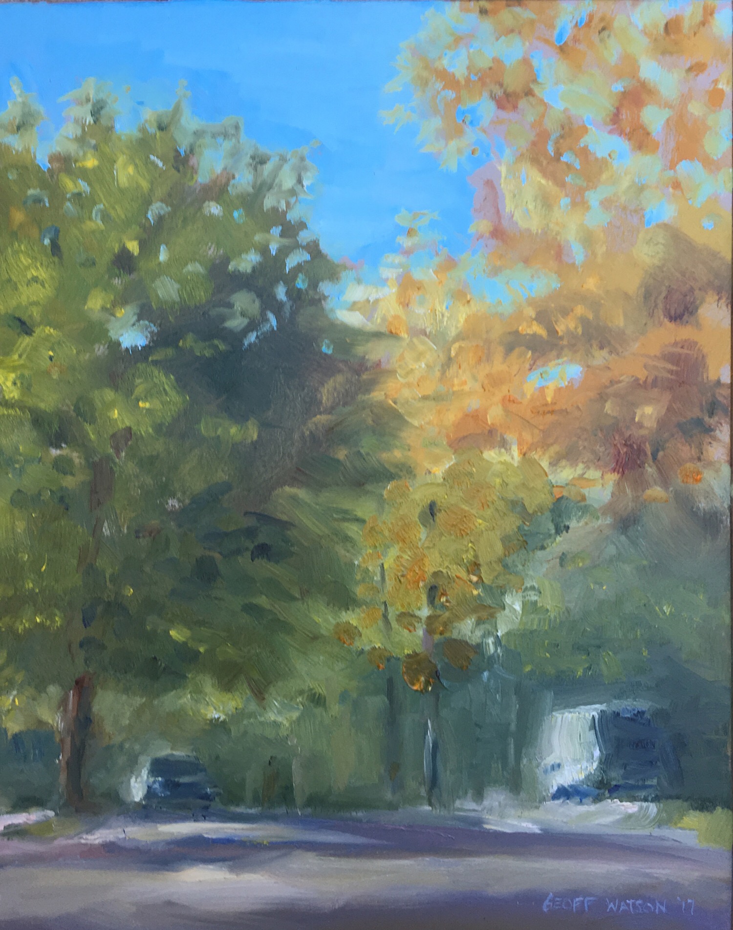 Geoff Watson, "Friendship Boulevard," oil on panel, 8" x 10," 2017.
