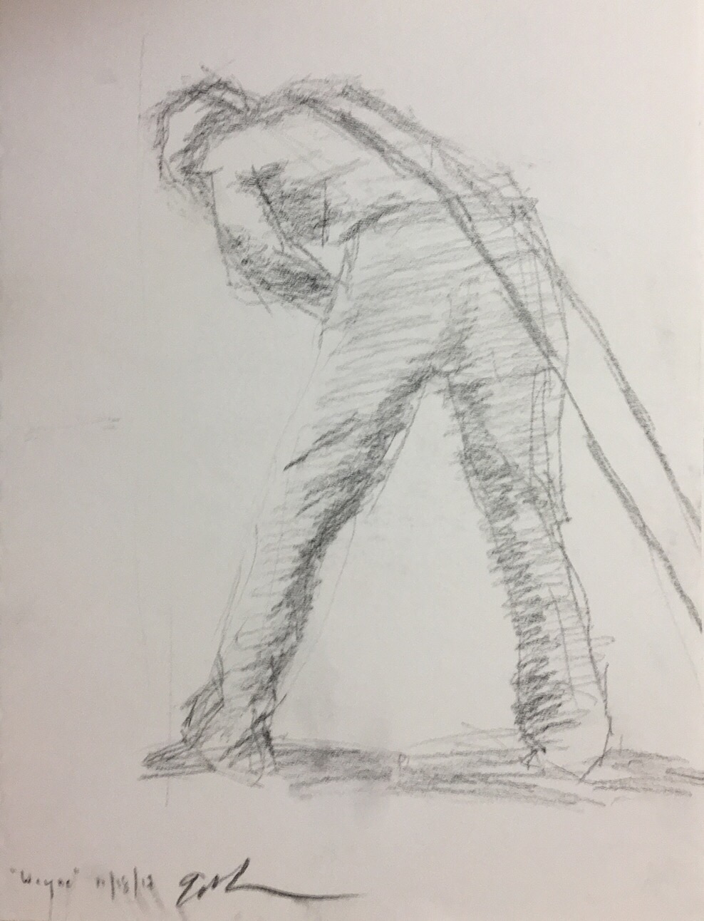 Geoff Watson, "Hauling," carbon pencil on paper, 9" x 12," 2017.