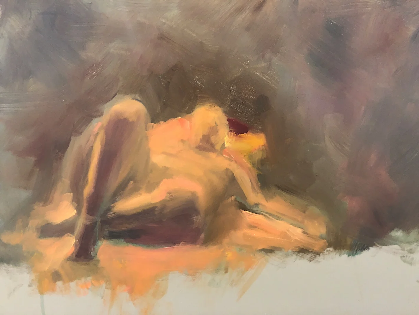 Geoff Watson, "Reclining nude," work in progress, oil on panel, 12" x 16," 2018.
