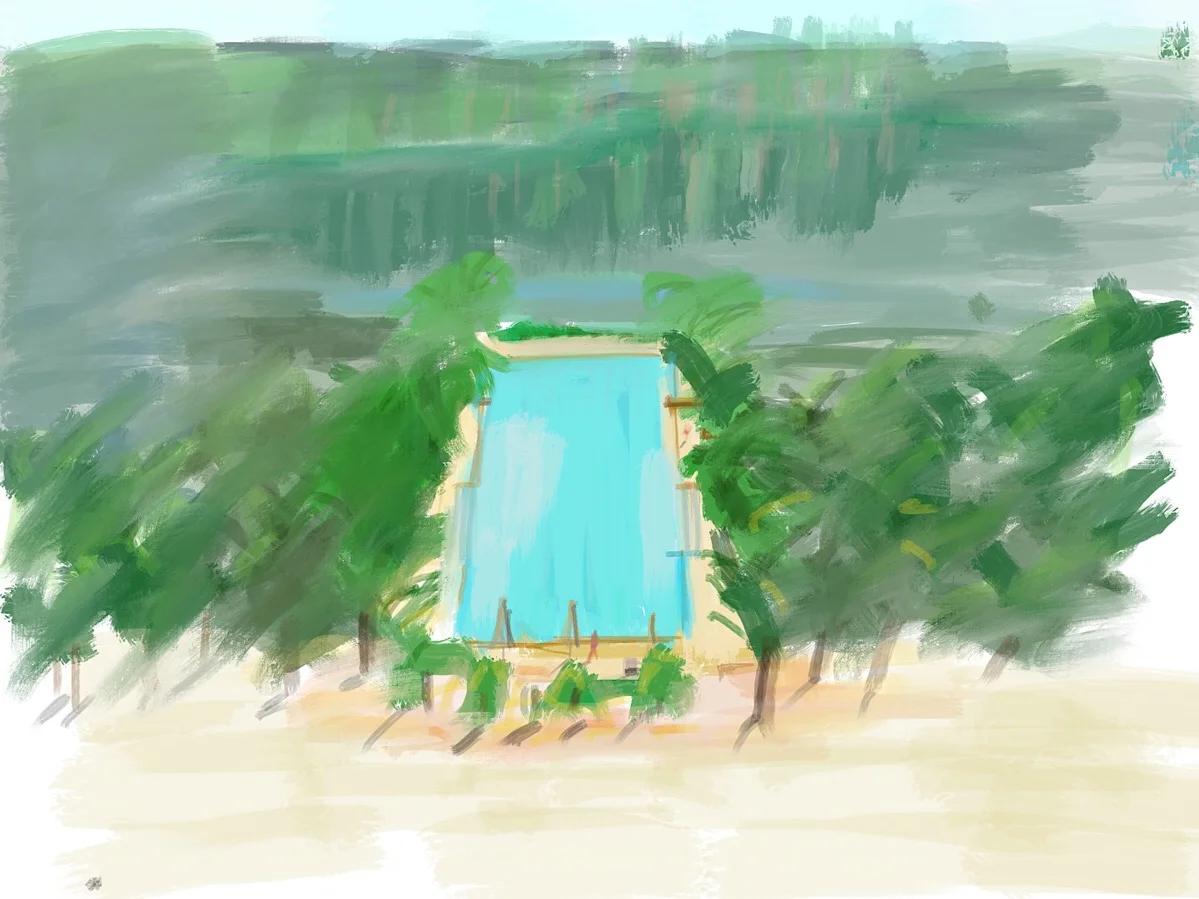 Geoff Watson, "Swimming pool sketch," iPad, 2018.