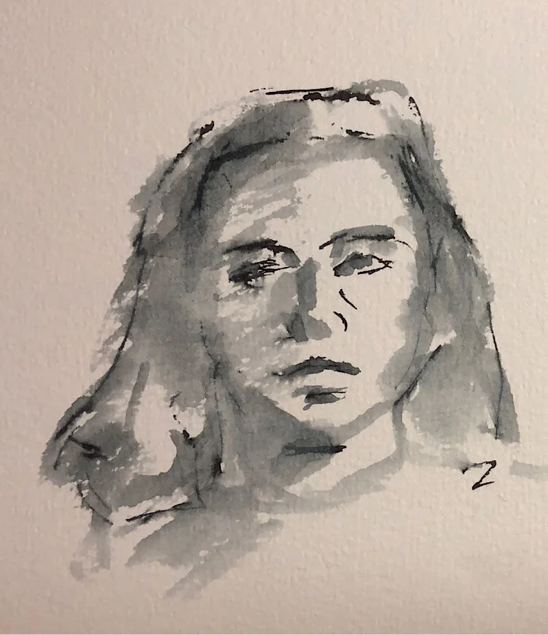 Geoff Watson, "Head," ink wash on paper, 5" x 7," 2018.