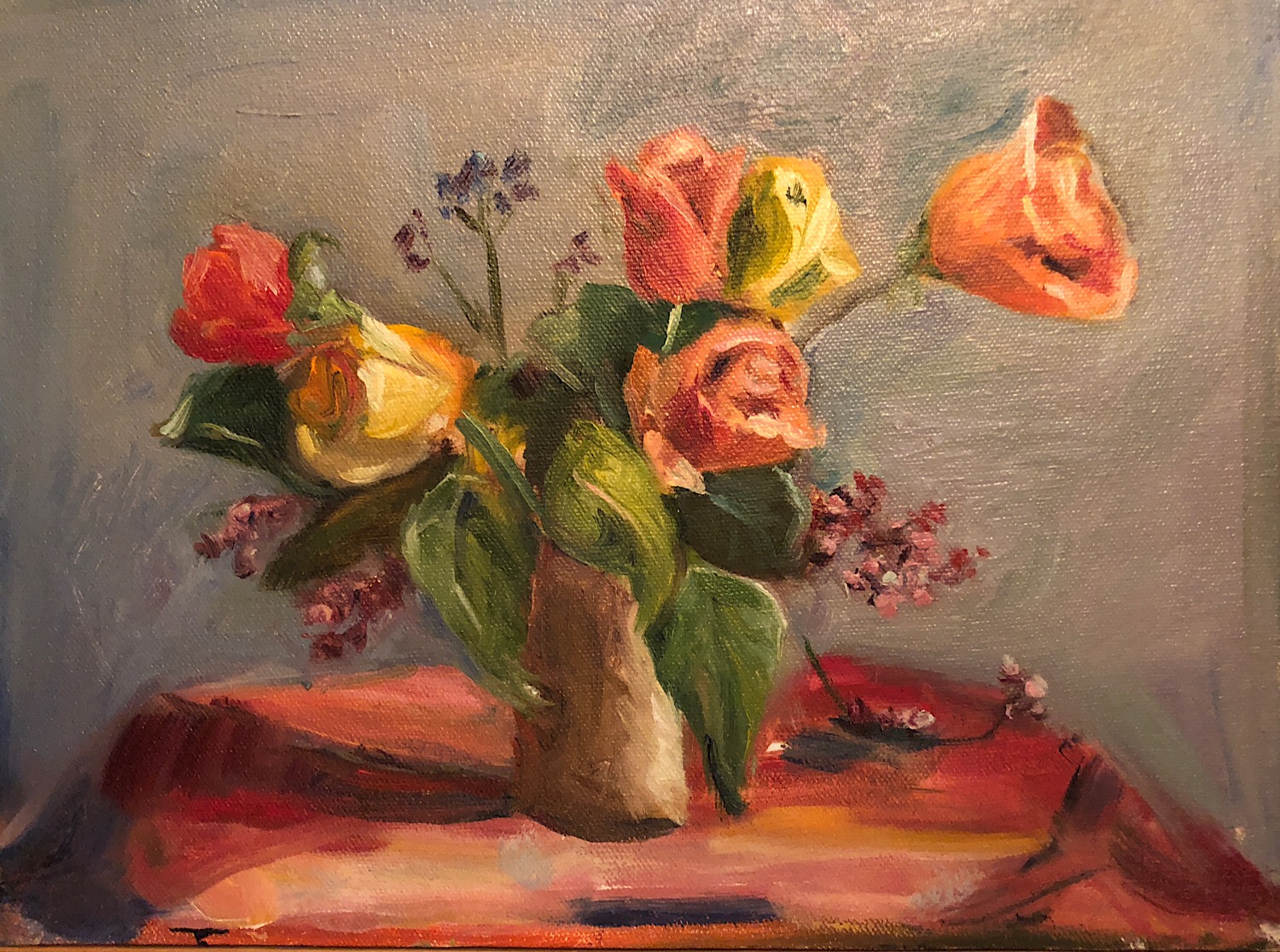 Beth Watson, "Roses," oil on canvas, 9" x 12."