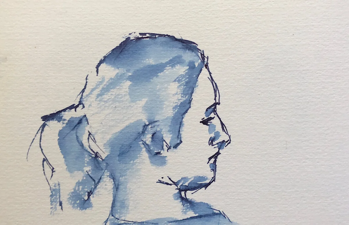 Geoff Watson, "World's Best Capitals Fan," ink wash on paper, 5" x 8," 2018.