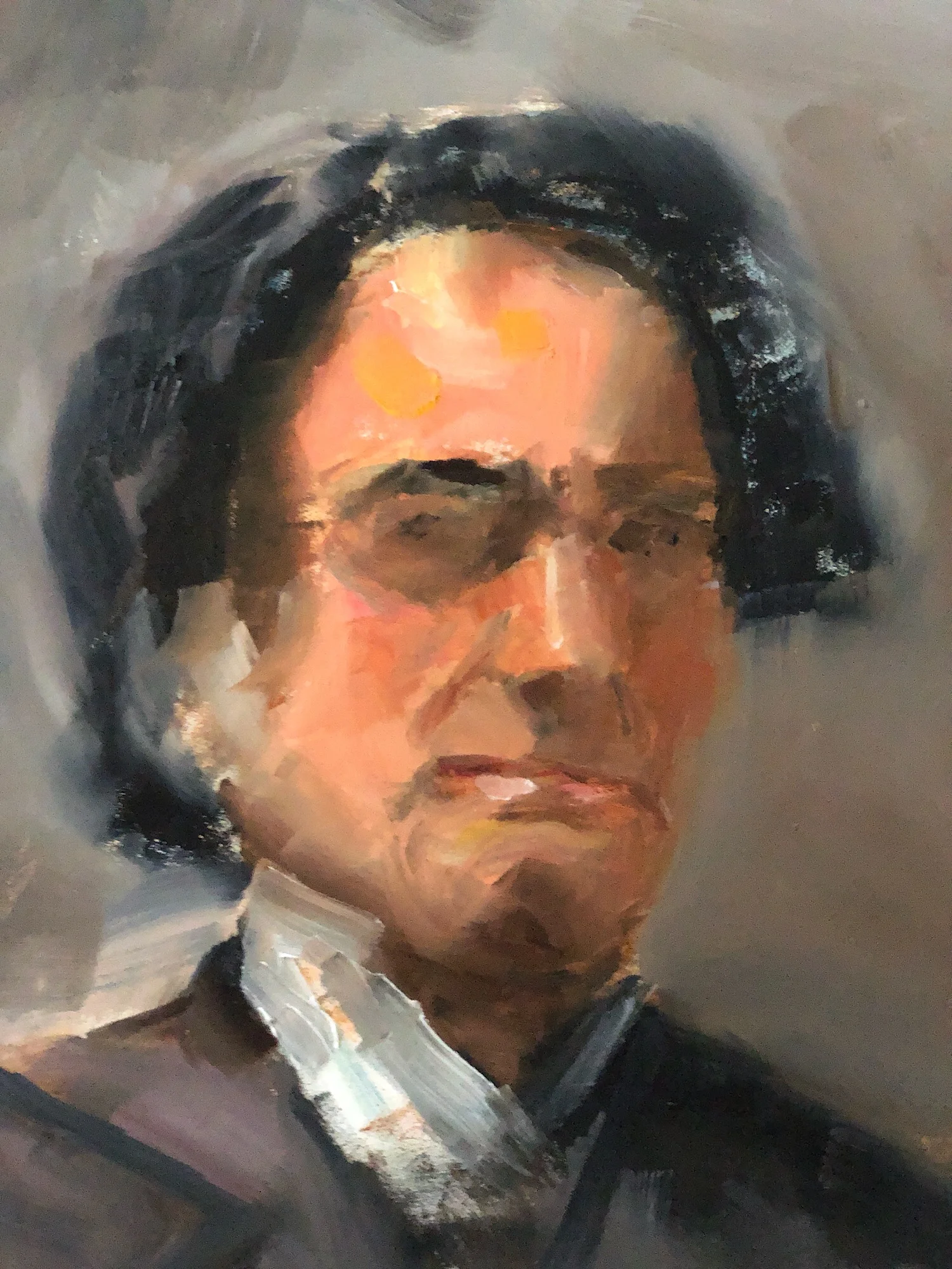 Geoff Watson, “A Gentleman (in progress),” oil on panel, 11” x 14,” 2019.