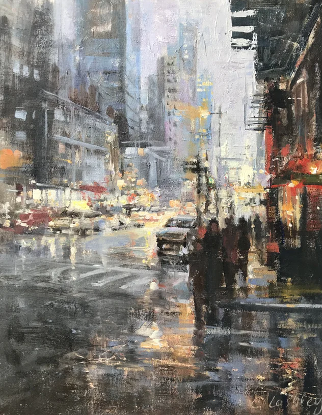 Christine Lashley, “City Rhythm,” oil on panel, 11” x 14".”