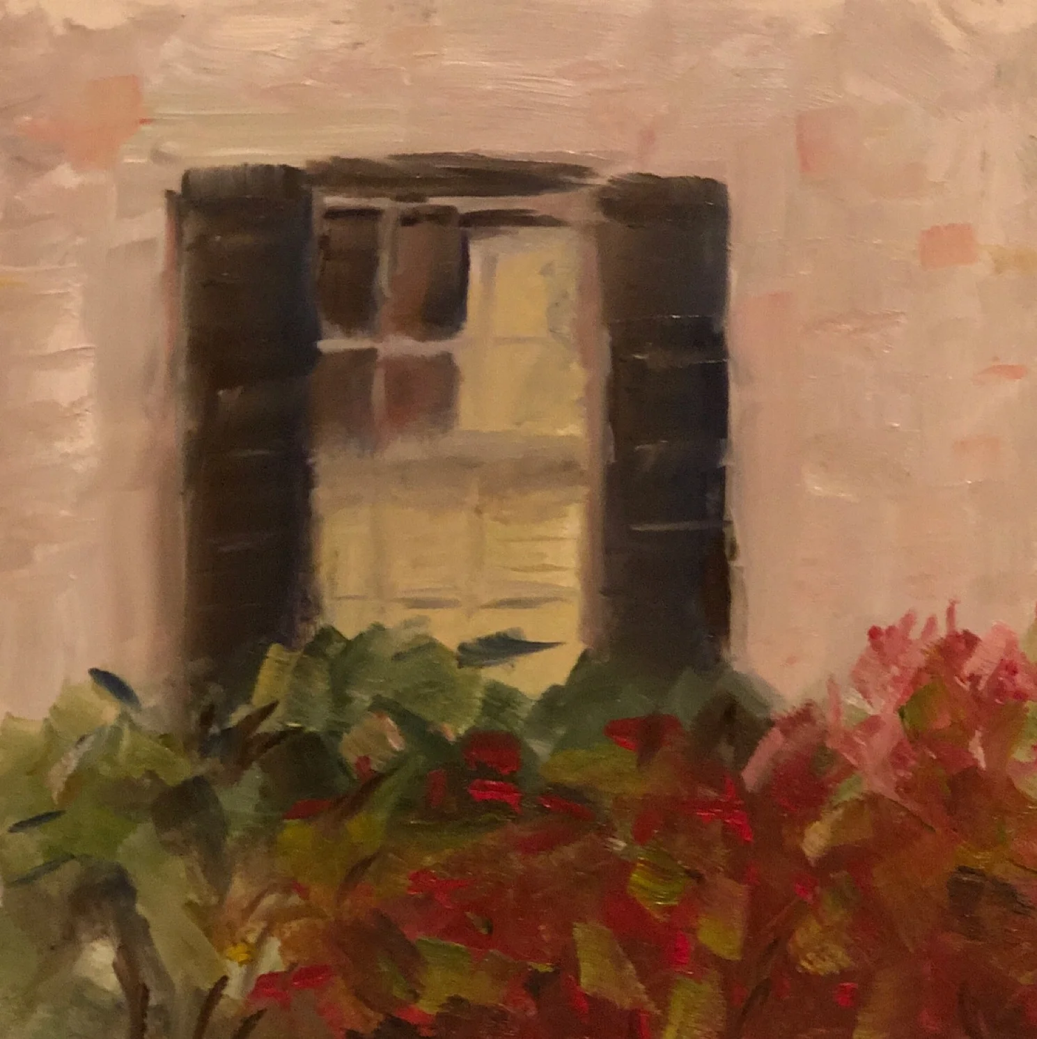 Geoff Watson, “At the window” (May daily painting #1), oil on panel, 8” x 8,” 2019.