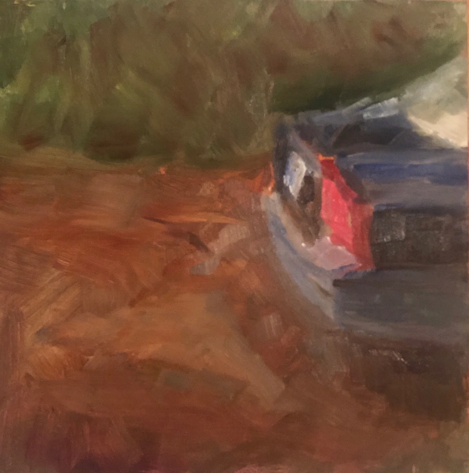 Geoff Watson, “Unfinished driveway” (unfinished), May daily painting #5, oil on panel, 8” x 8,” 2019.