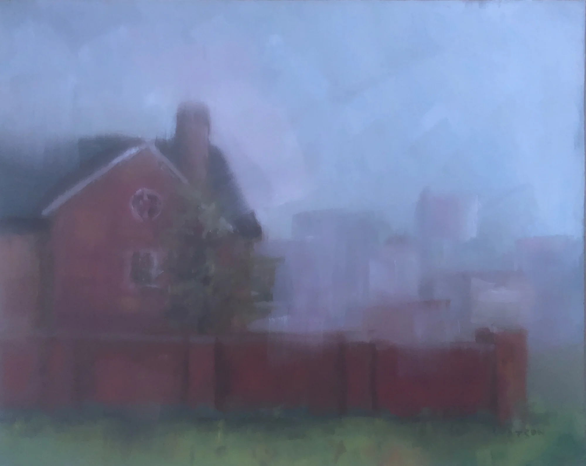 Geoff Watson, “Misty at the church,” May daily painting #9, oil on panel, 8” x 10,” 2019.