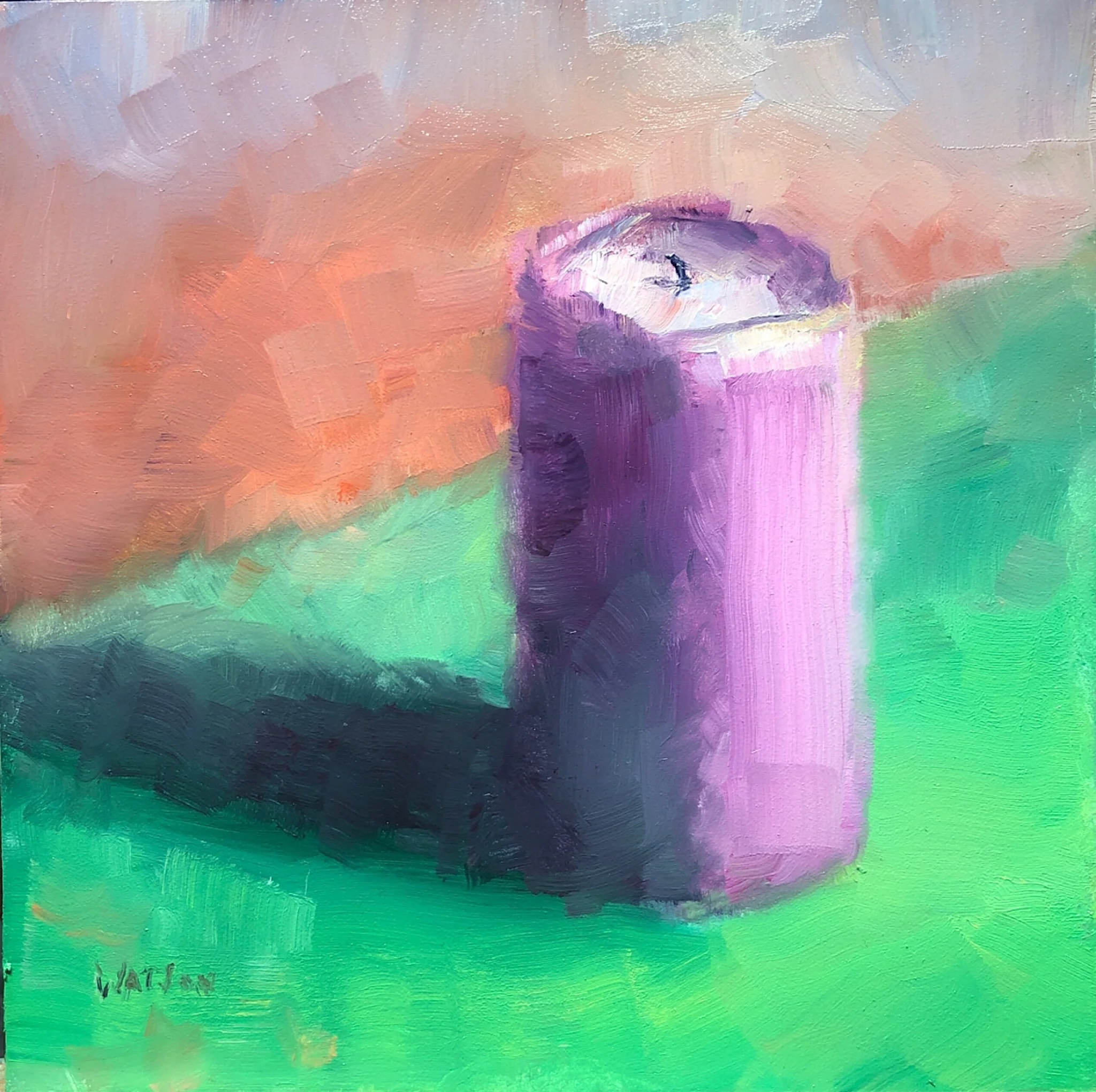 Geoff Watson, “Candle,” May daily painting #13, oil on panel, 6” x 6,” 2019.