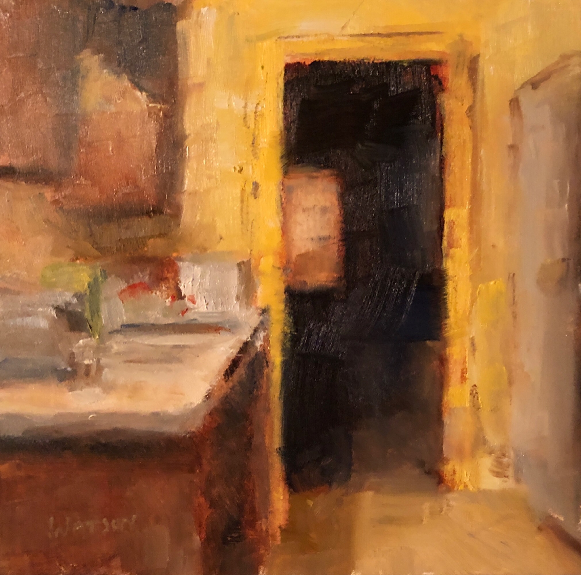 Geoff Watson, “Interiors,” May daily painting #15, oil on panel, 6” x 6,” 2019.