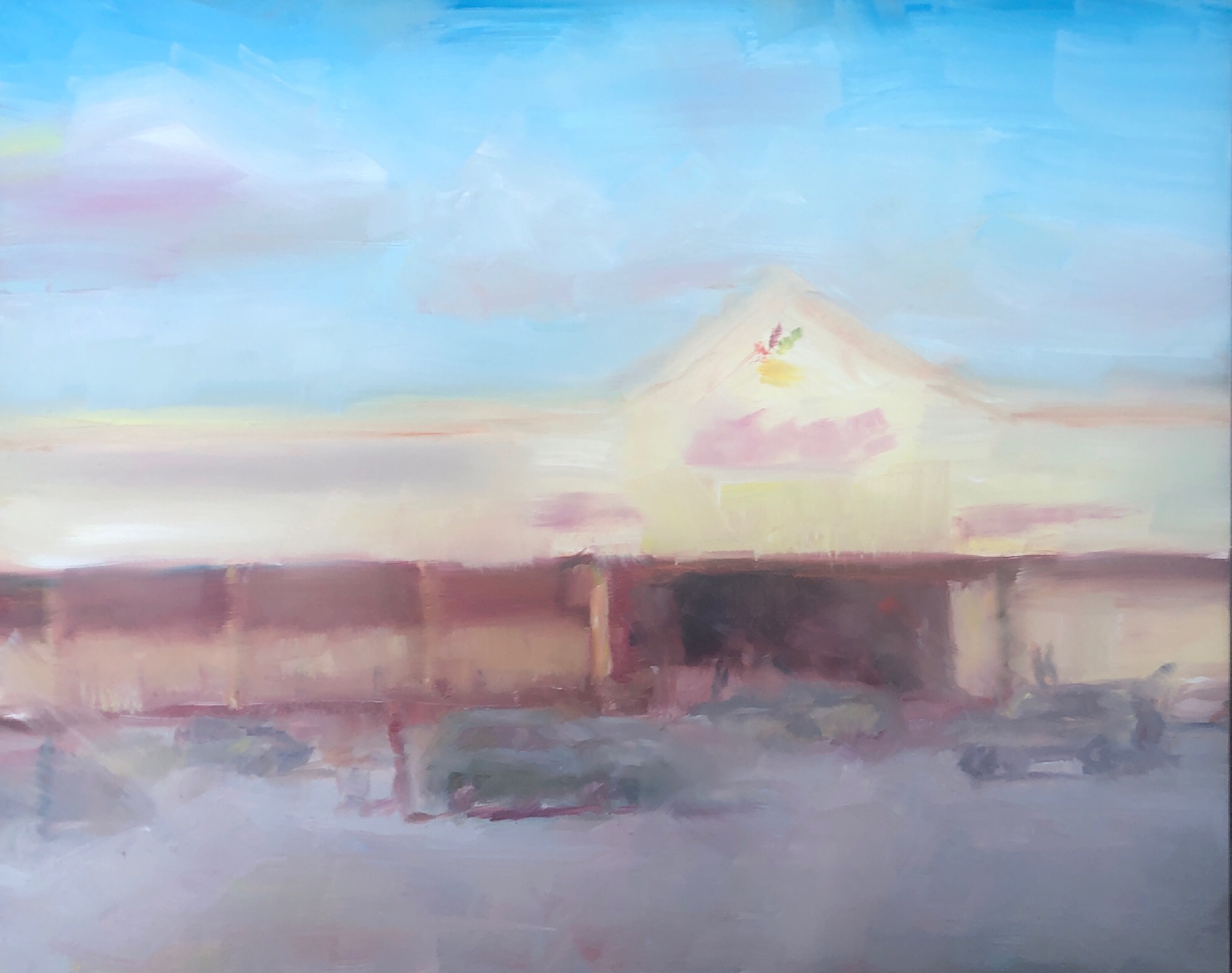 Geoff Watson, “Cars at the supermarket (unfinished),” May daily painting #23, study, oil on panel, 8” x 10,” 2019.