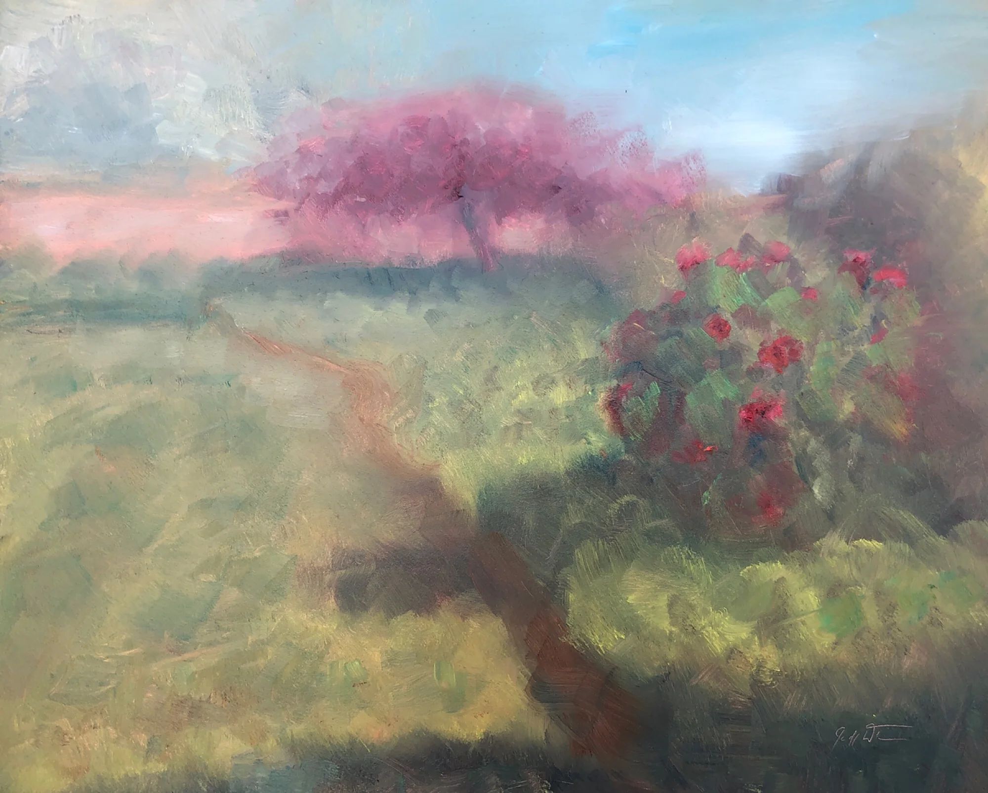 Geoff Watson, “Rose bush,” May daily painting #27, oil on panel, 8” x 10,” 2019.