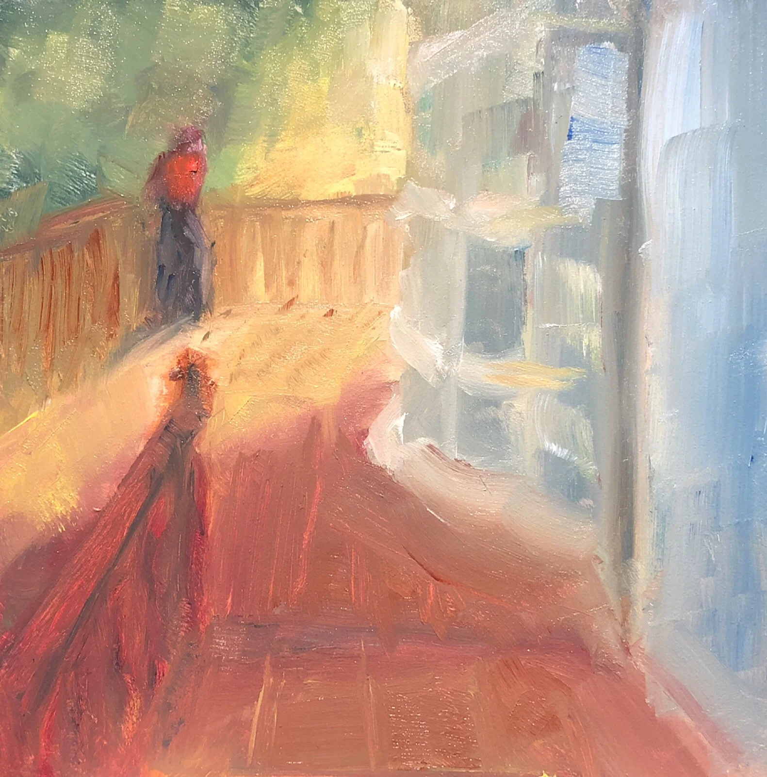 Geoff Watson, “On deck (in progress),” May daily painting #30, oil on panel, 6” x 6,” 2019.