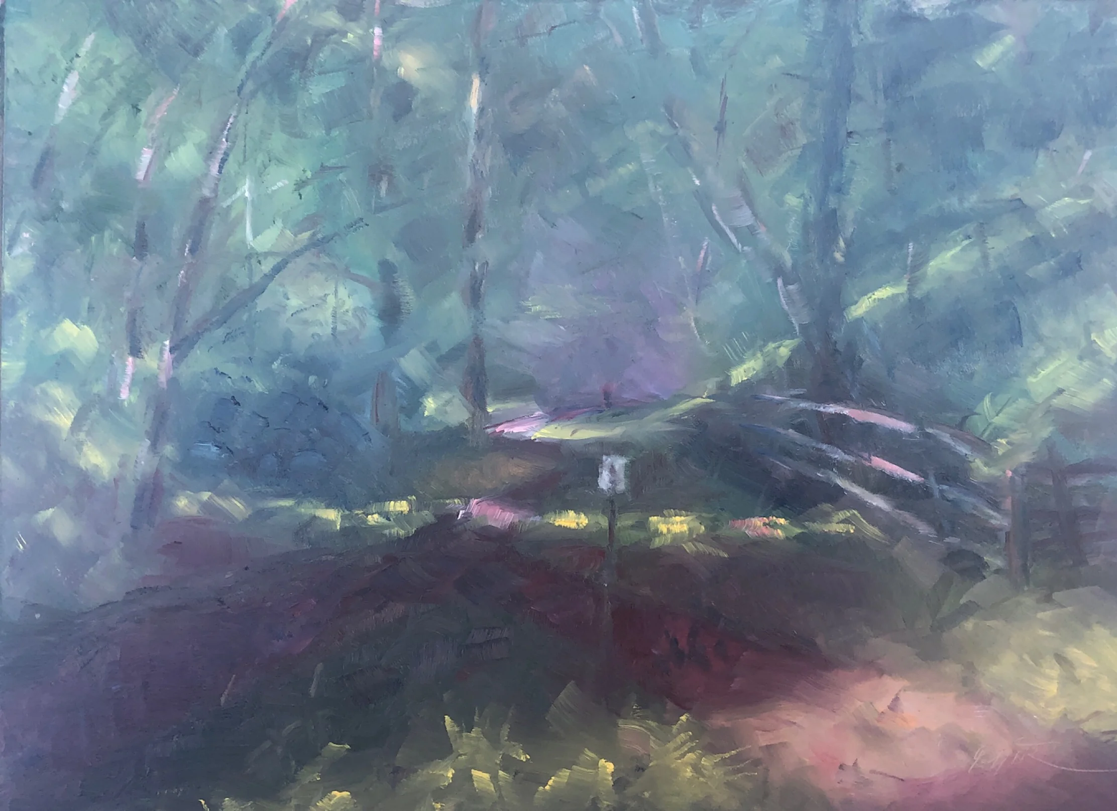 Geoff Watson, “Somerset trail,” June daily painting #4, oil on panel, 9” x 12,” 2019.
